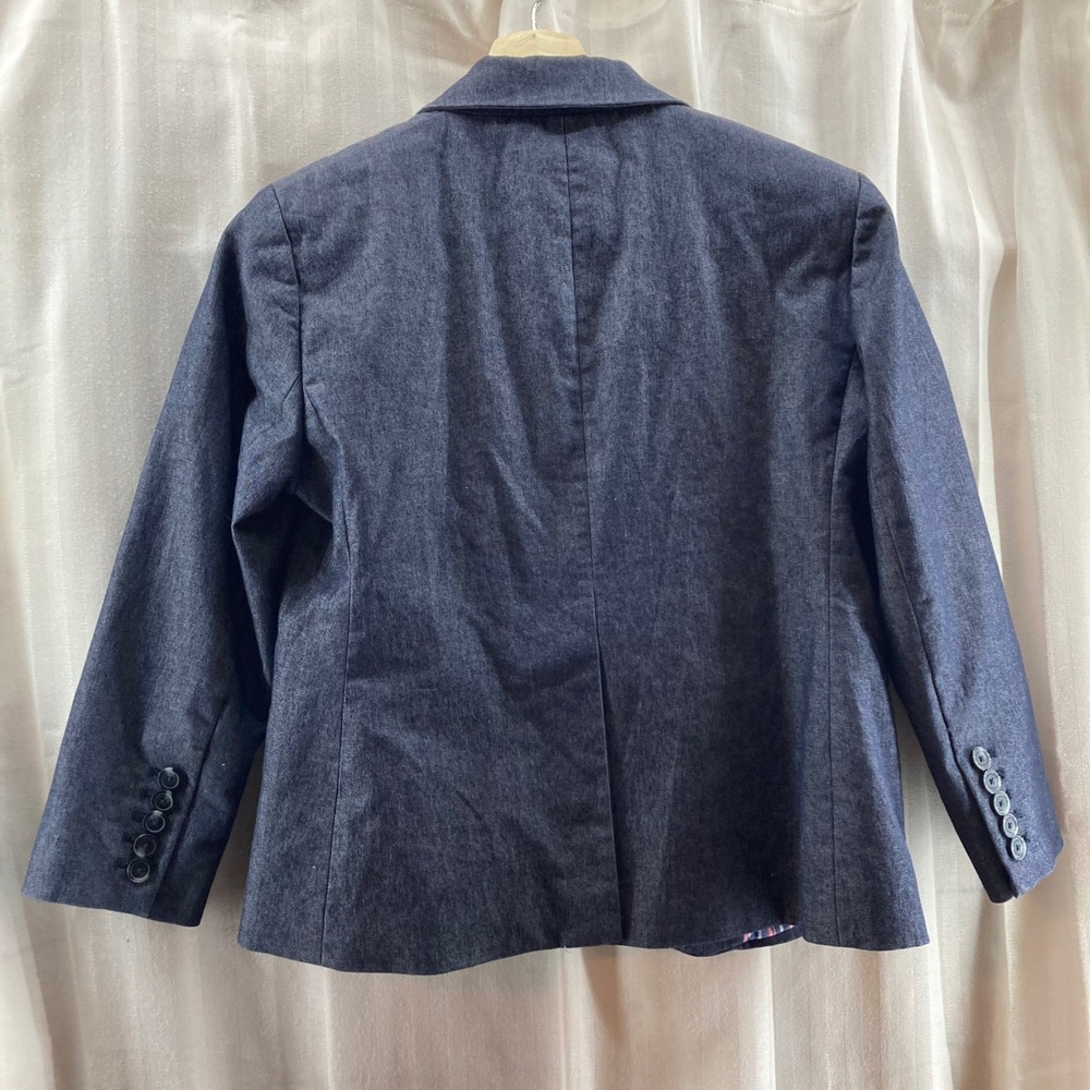 Liz Claiborne Denim Jacket 2 Petite Blue Striped Lined Blazer Business‎ Casual - Picture 2 of 11